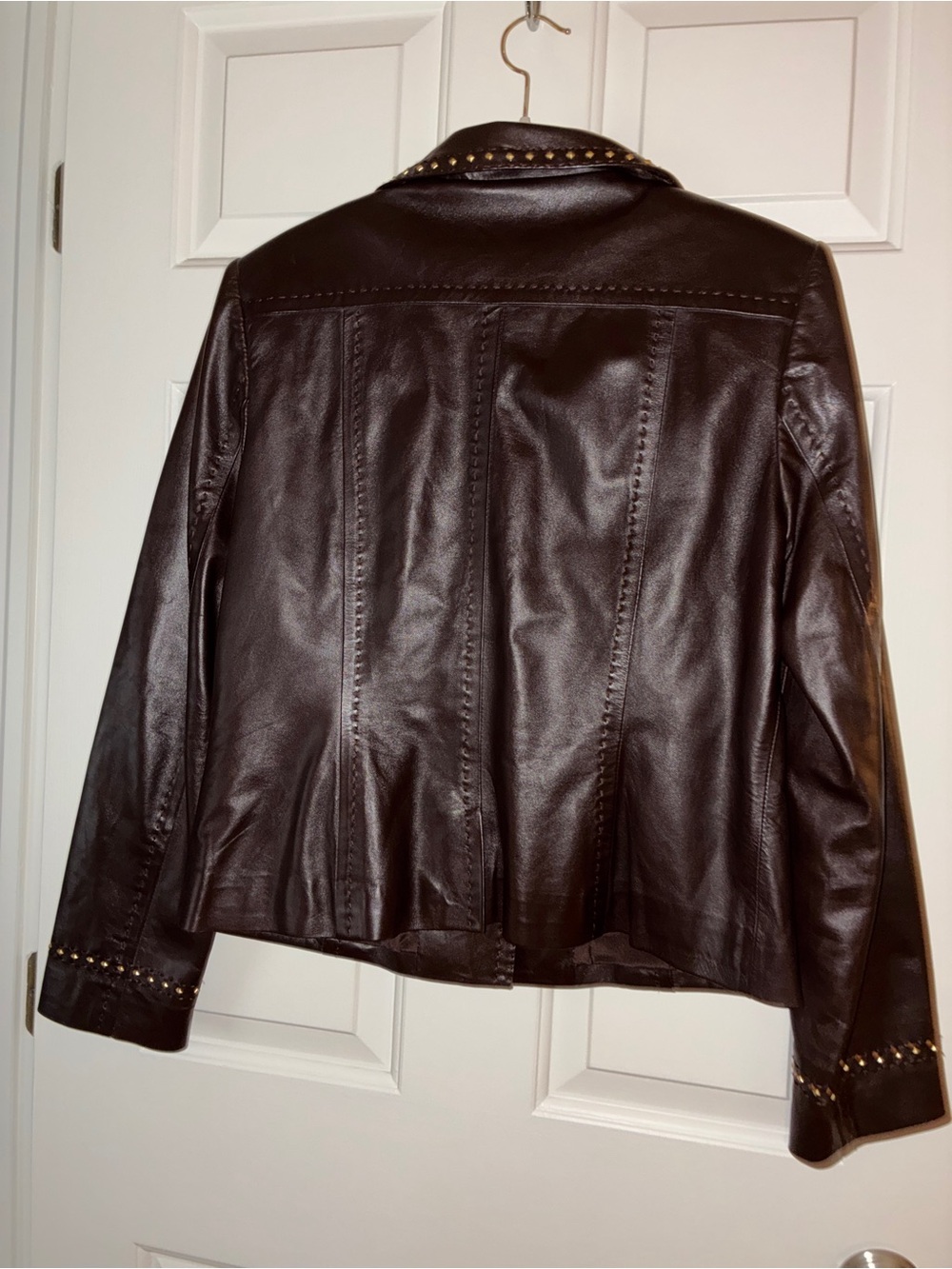 Like NEW Vintage ST. JOHN Lamb Leather Gold Studded Brown Double Front Button 12 - Picture 6 of 10